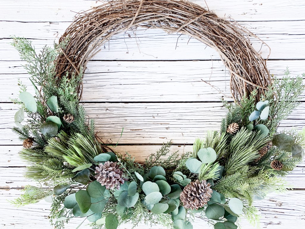 DIY Christmas Grapevine Wreath and Entryway Decor | Bless This Nest