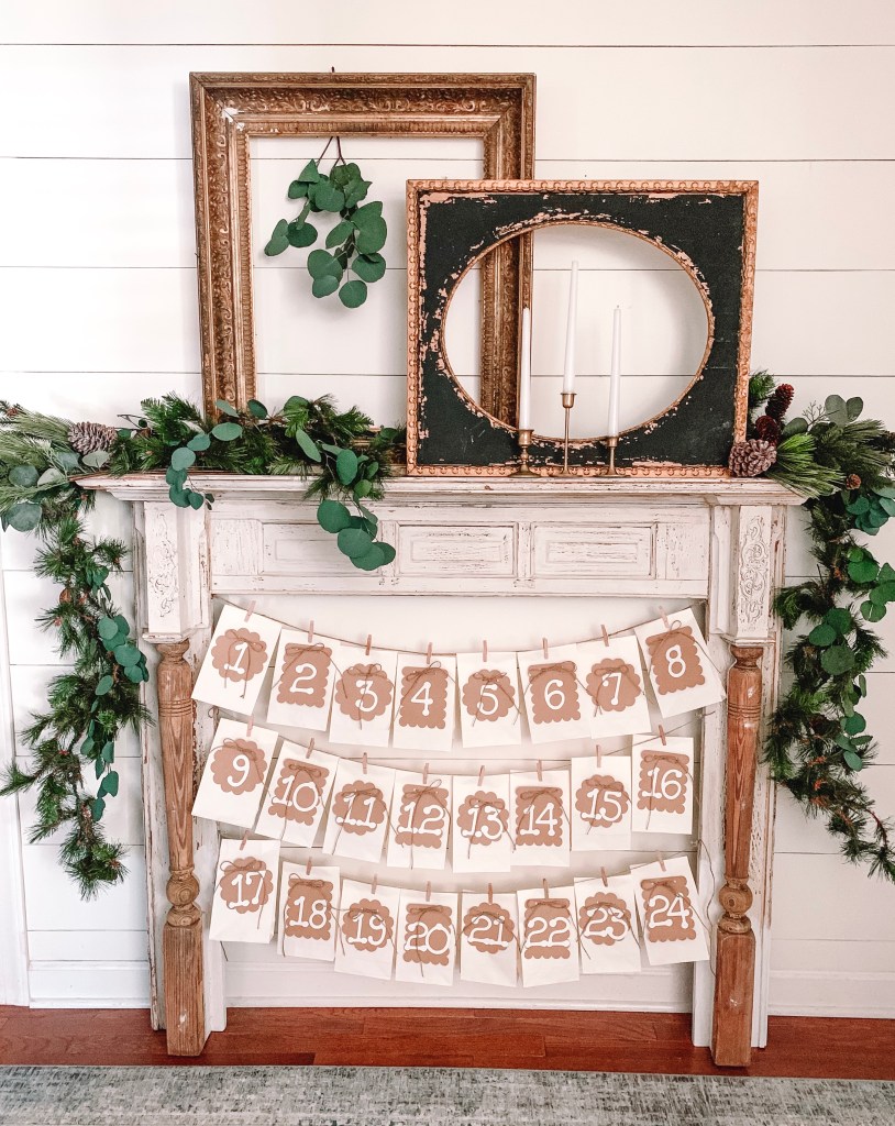 diy paper bag banners on mantel