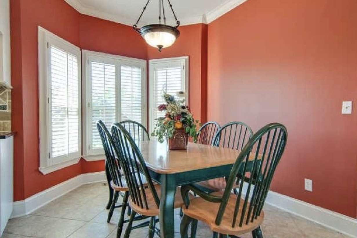 kitchen table with red walls