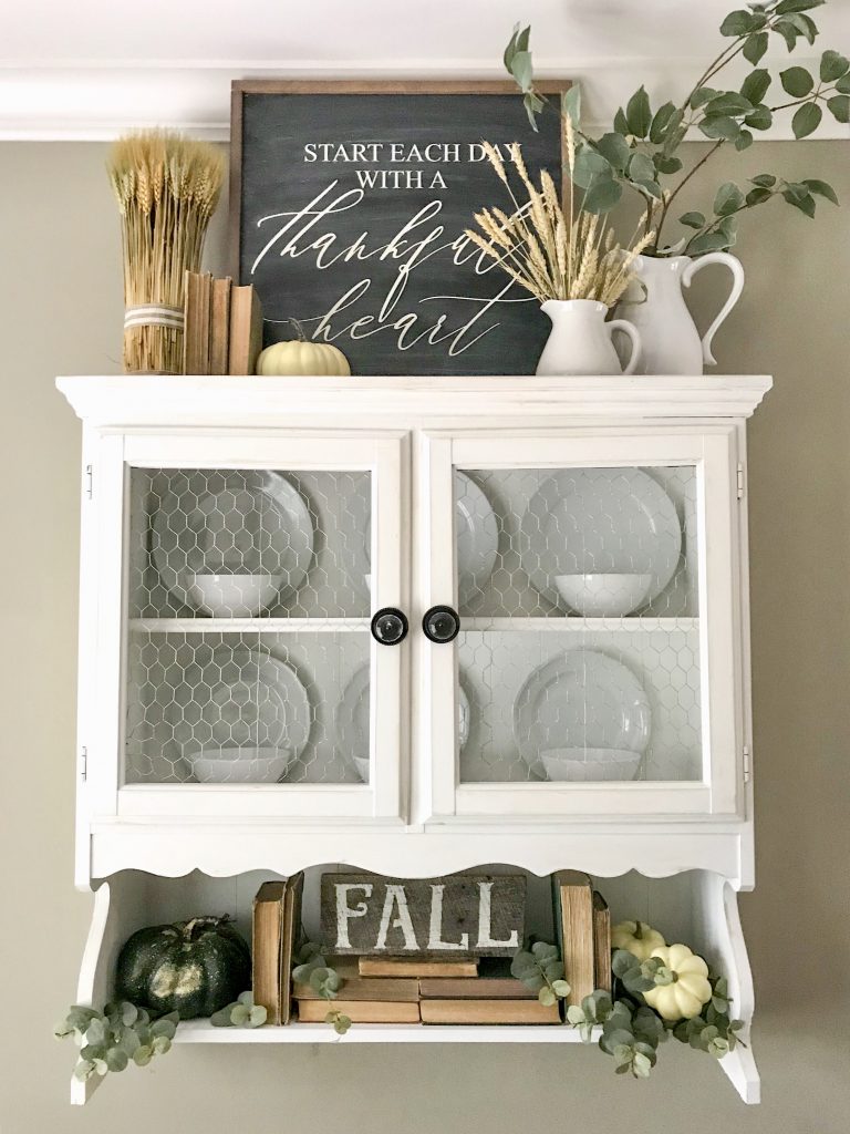 hanging hutch with fall decor