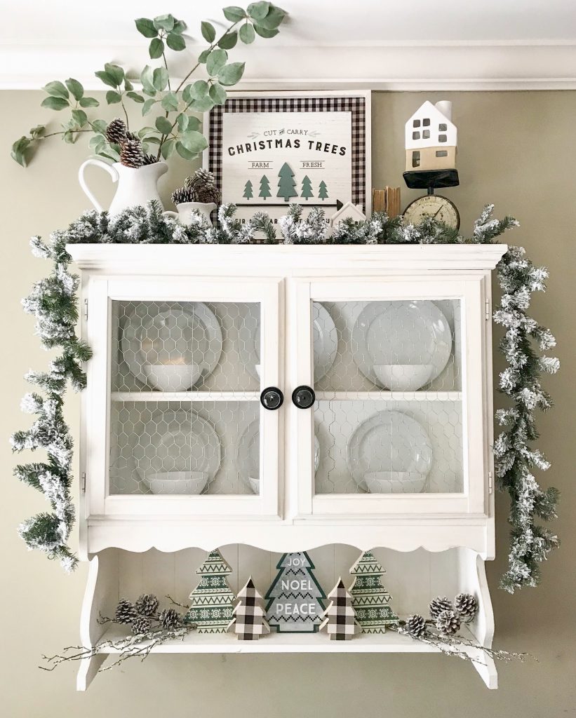 hanging hutch with Christmas decor