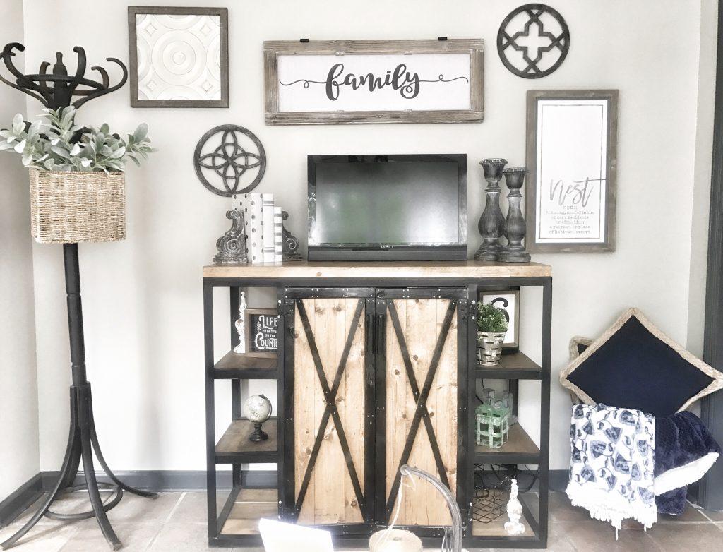 farmhouse style living room tv area