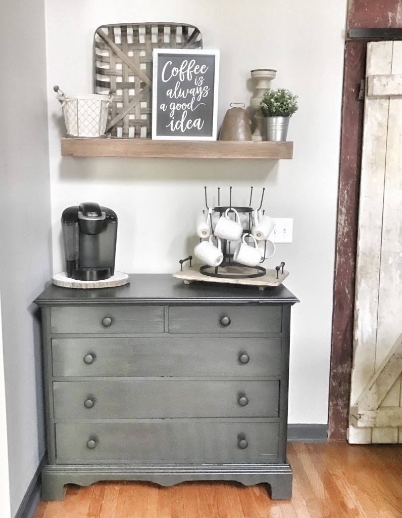 coffee bar in farmhouse kitchen