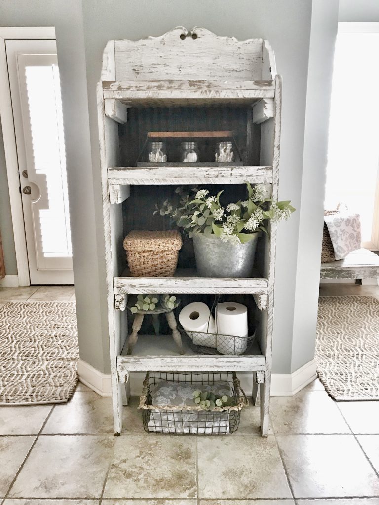 master bathroom reveal after farmhouse shelf