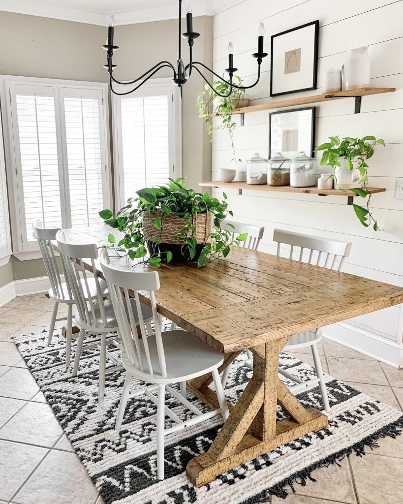 Ozi area rug in kitchen under table