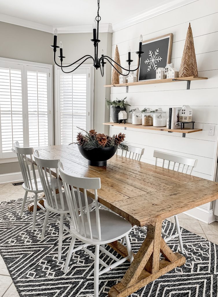 kitchen table with minimalistic Christmas table centerpiece 